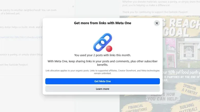 Community organization reviewing Meta One link-sharing subscription tiers