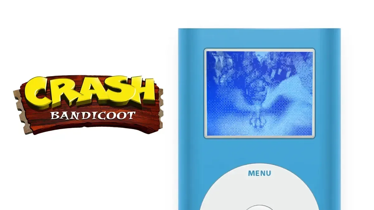 Crash Bandicoot running on a fourth-generation iPod using the Sprout replacement motherboard