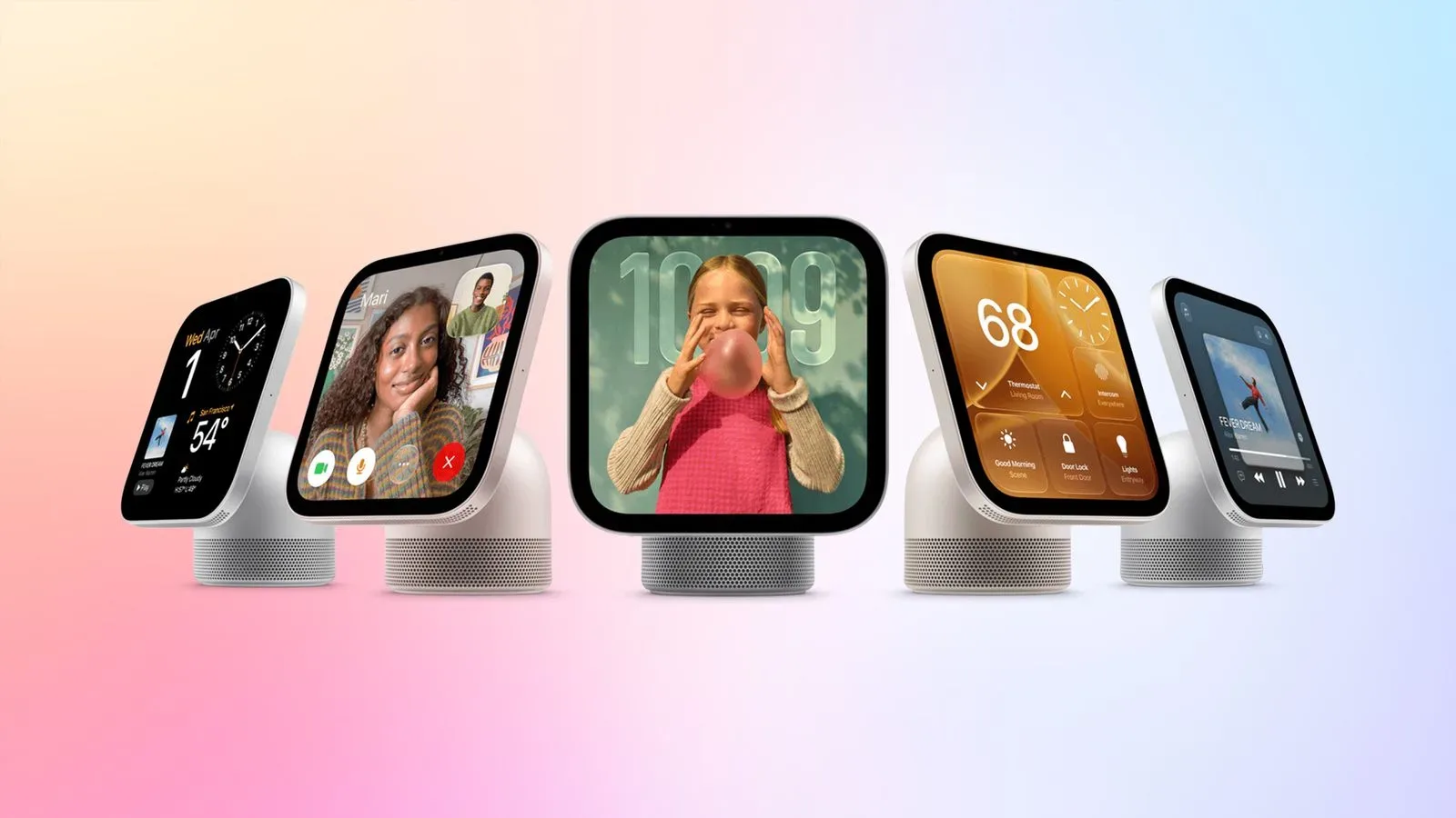 Apple HomeView smart home hub shown in tabletop configuration