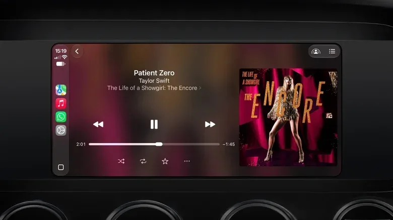 Parked vehicle infotainment display showing a video app interface