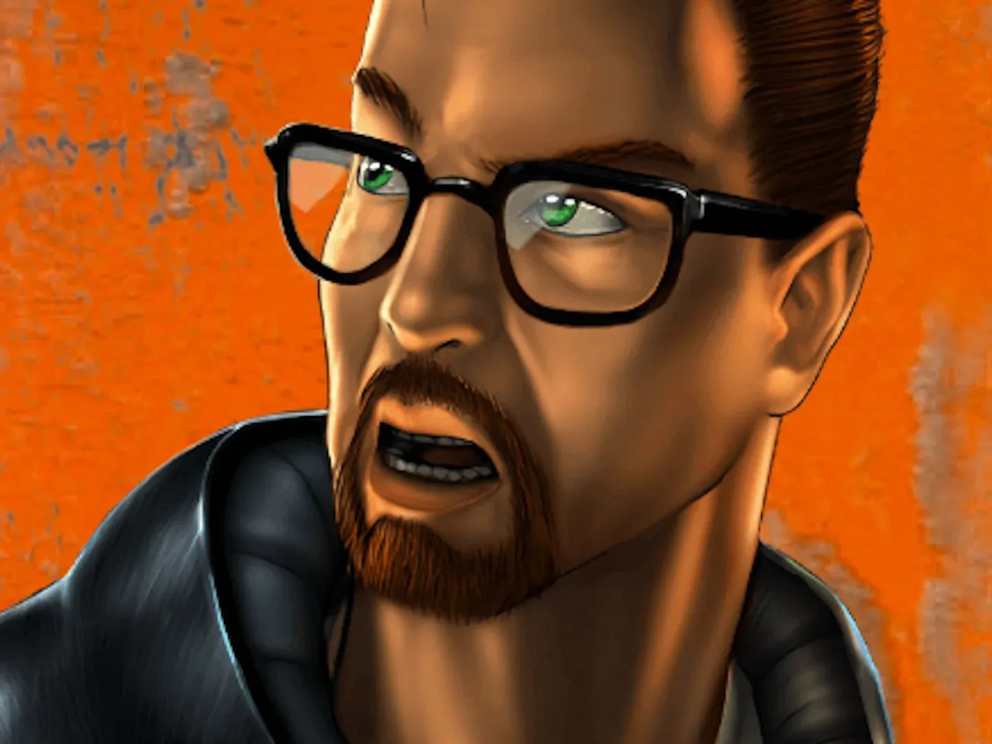 Gordon Freeman in Half-Life on orange background