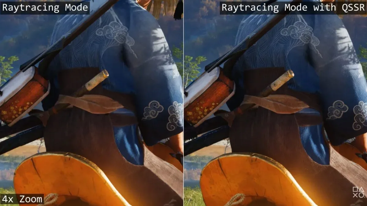 Comparison illustrating QSSR image detail on a standard PlayStation 5