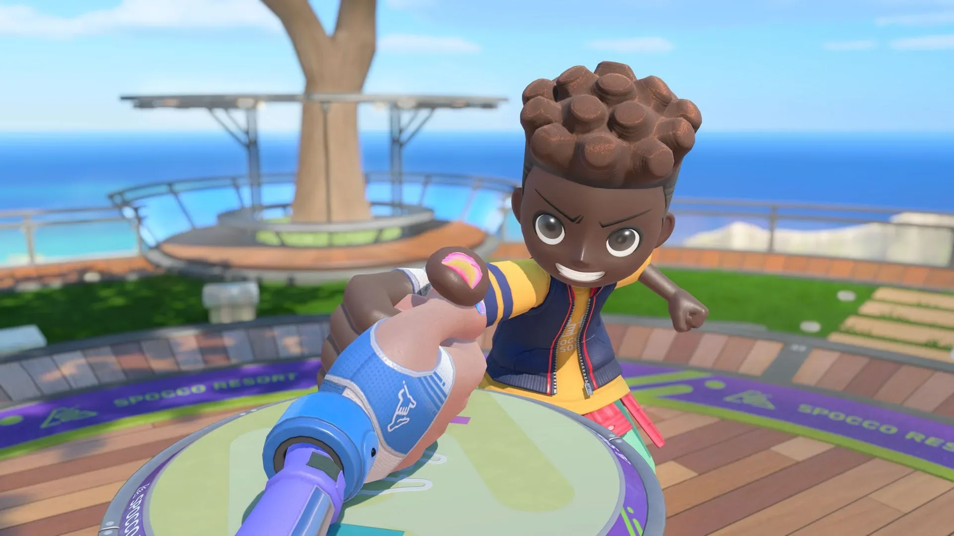 A prop plane flying toward Wuhu Island's volcano in Nintendo Switch Sports Resort