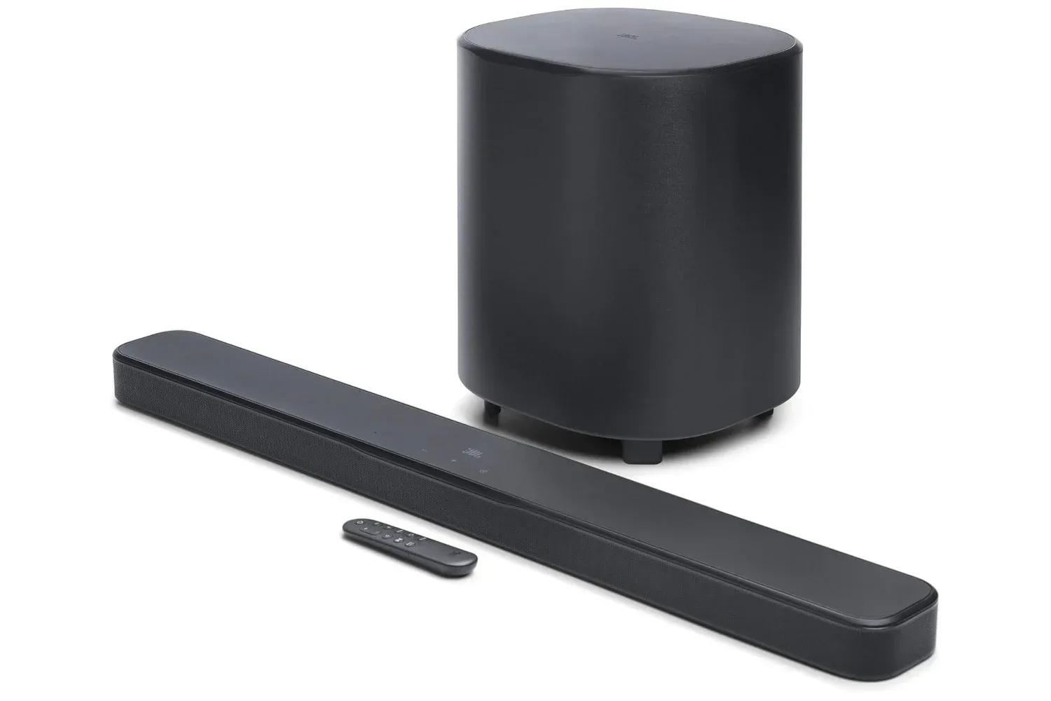 JBL Bar 500MK2 soundbar and subwoofer positioned beneath a living-room television