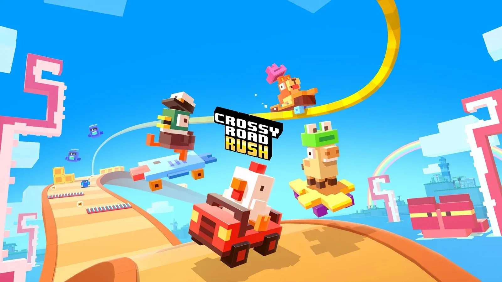 Crossy Road Rush island obstacle course with hazards