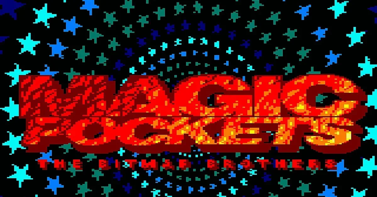 Amstrad CPC 6128 displaying a scrolling Magic Pockets platform level