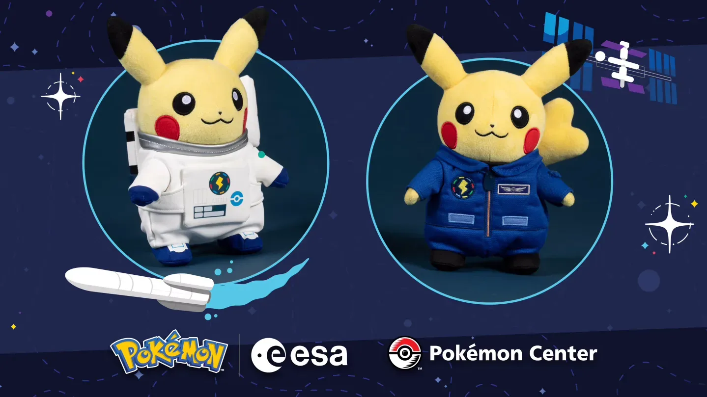 White-suited Astronaut Pikachu plush from the Pokémon Center and ESA collaboration