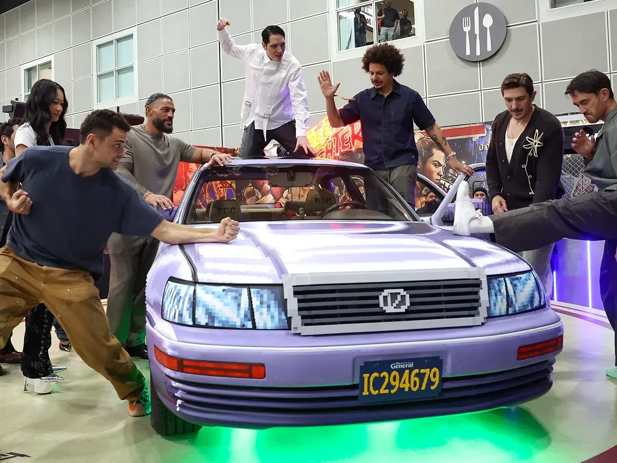 Street Fighter II-themed Lexus LS 400 recreation with custom headrests and arcade-inspired details
