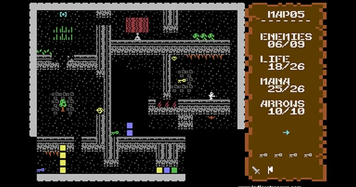 Warlock Commodore 64 level featuring enemies and environmental hazards