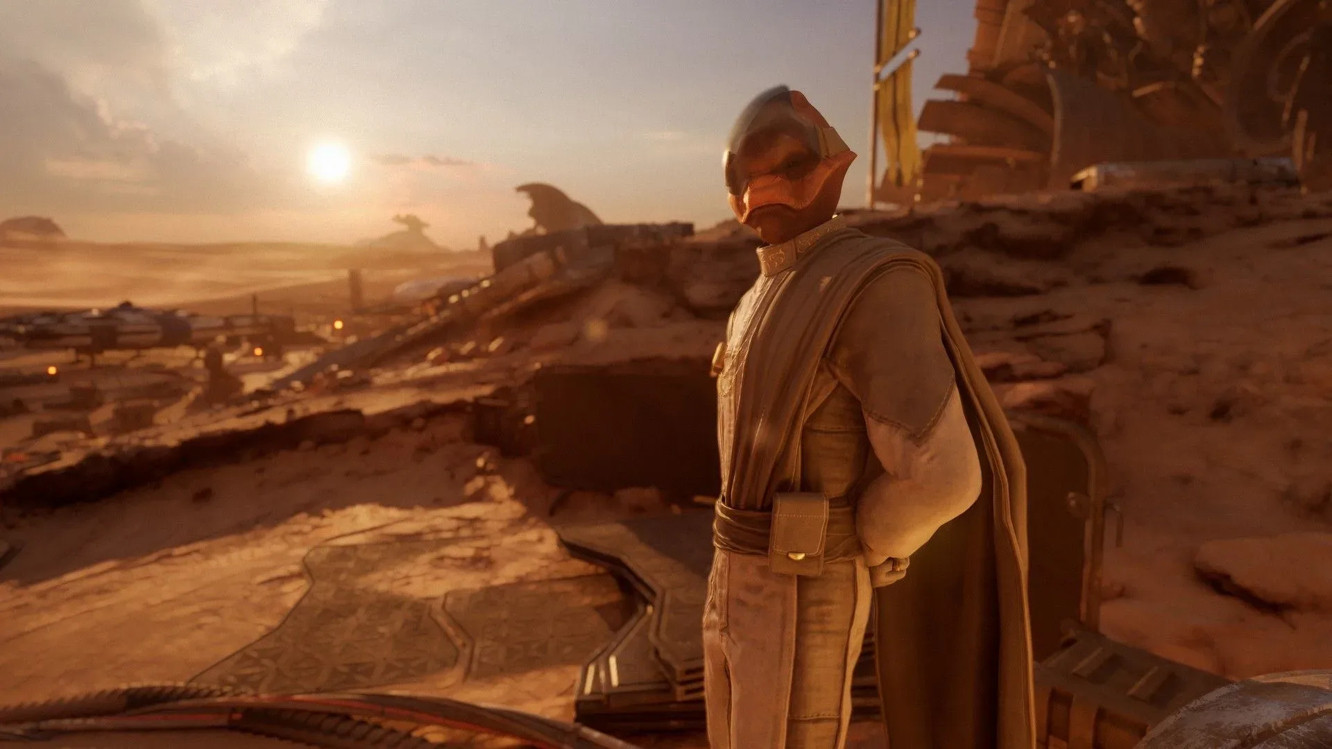 A high-speed Star Wars: Galactic Racer race with competitors battling through a turn