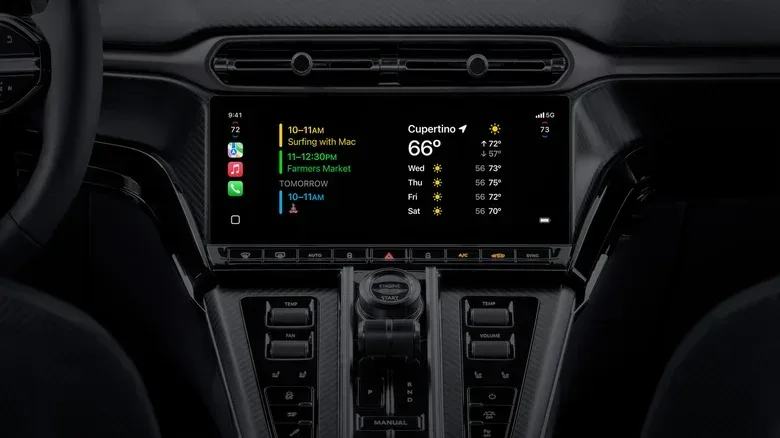 An array of CarPlay widgets on a car's display.