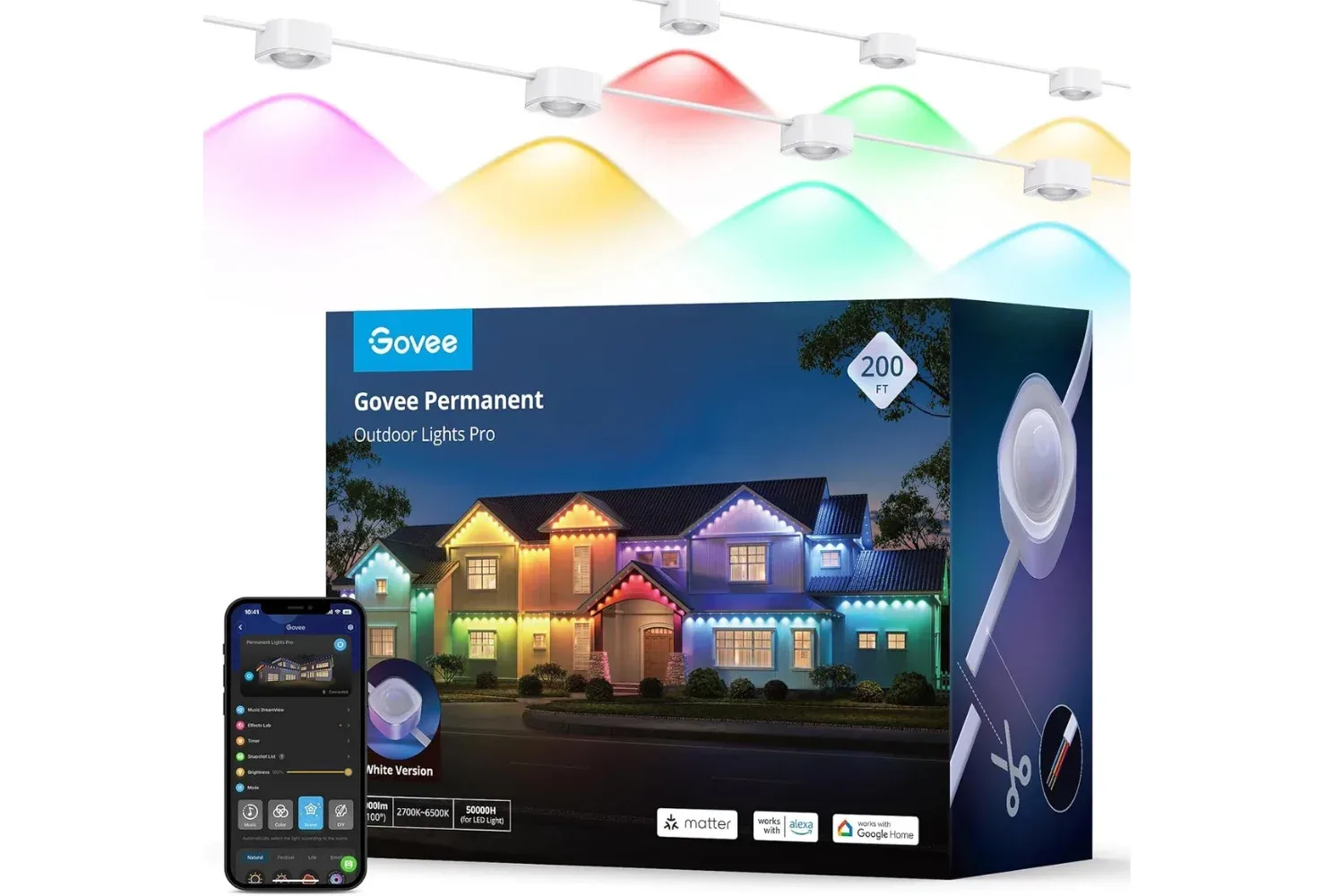 Govee Permanent Outdoor Lights Pro installed beneath a home roofline