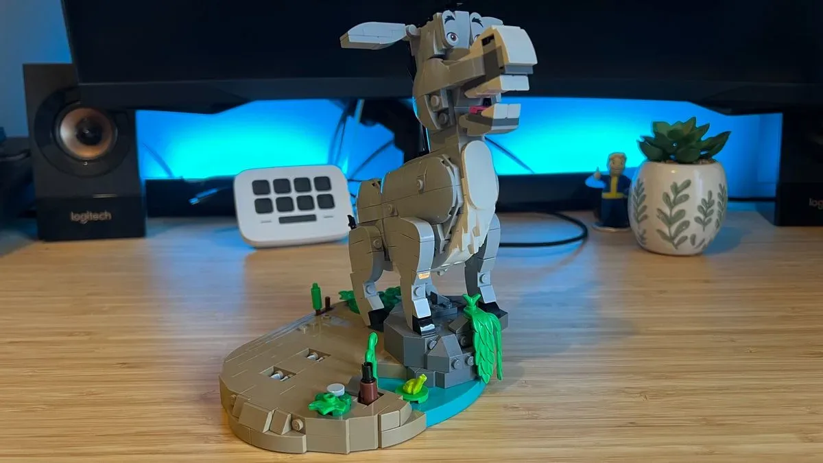 Printed Beware Ogre signpost on the LEGO Shrek set