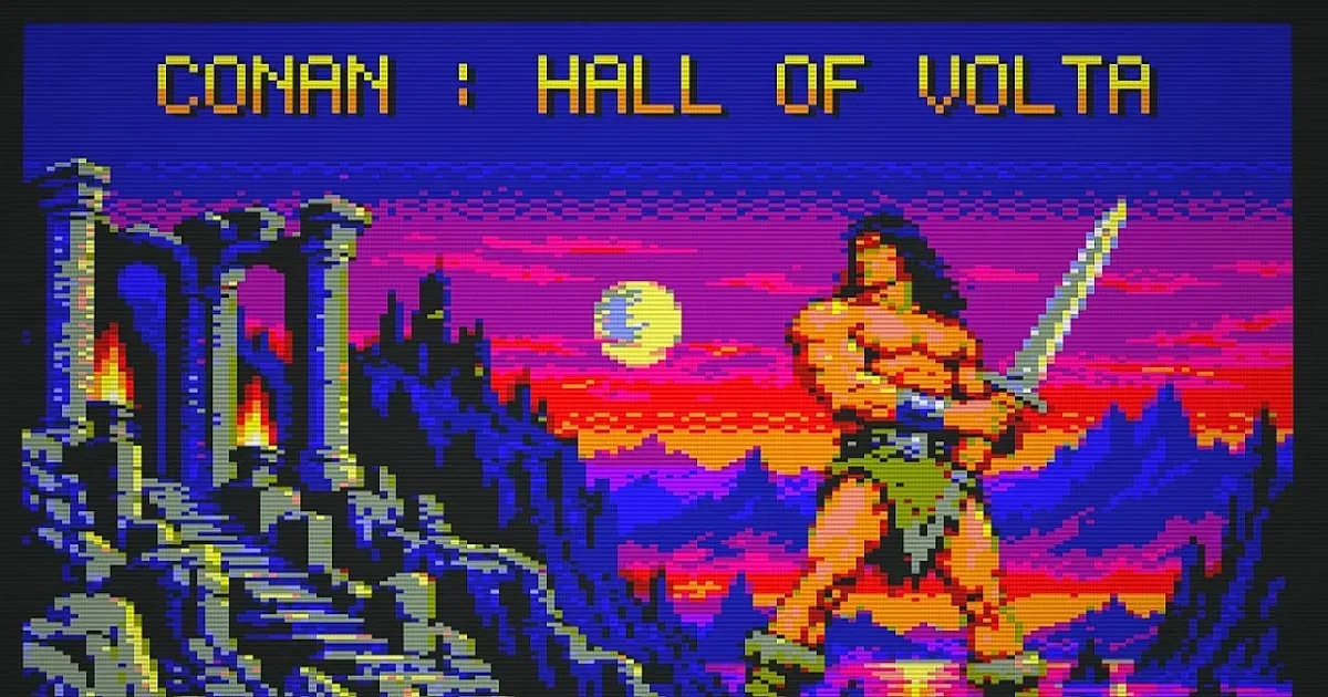 Conan battling through a hazardous stage in Conan: Hall of Volta on Amstrad CPC 6128