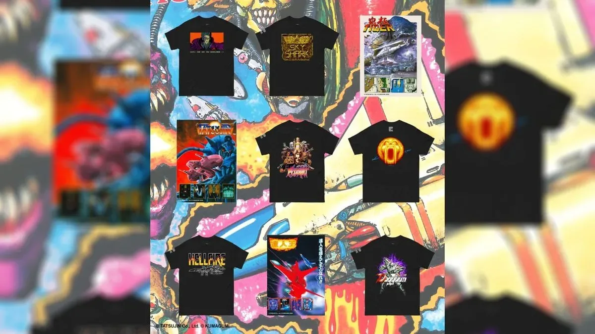 Six pieces from the Kumagumi x Topalan collection including the Zero Wing CATS T-shirt.