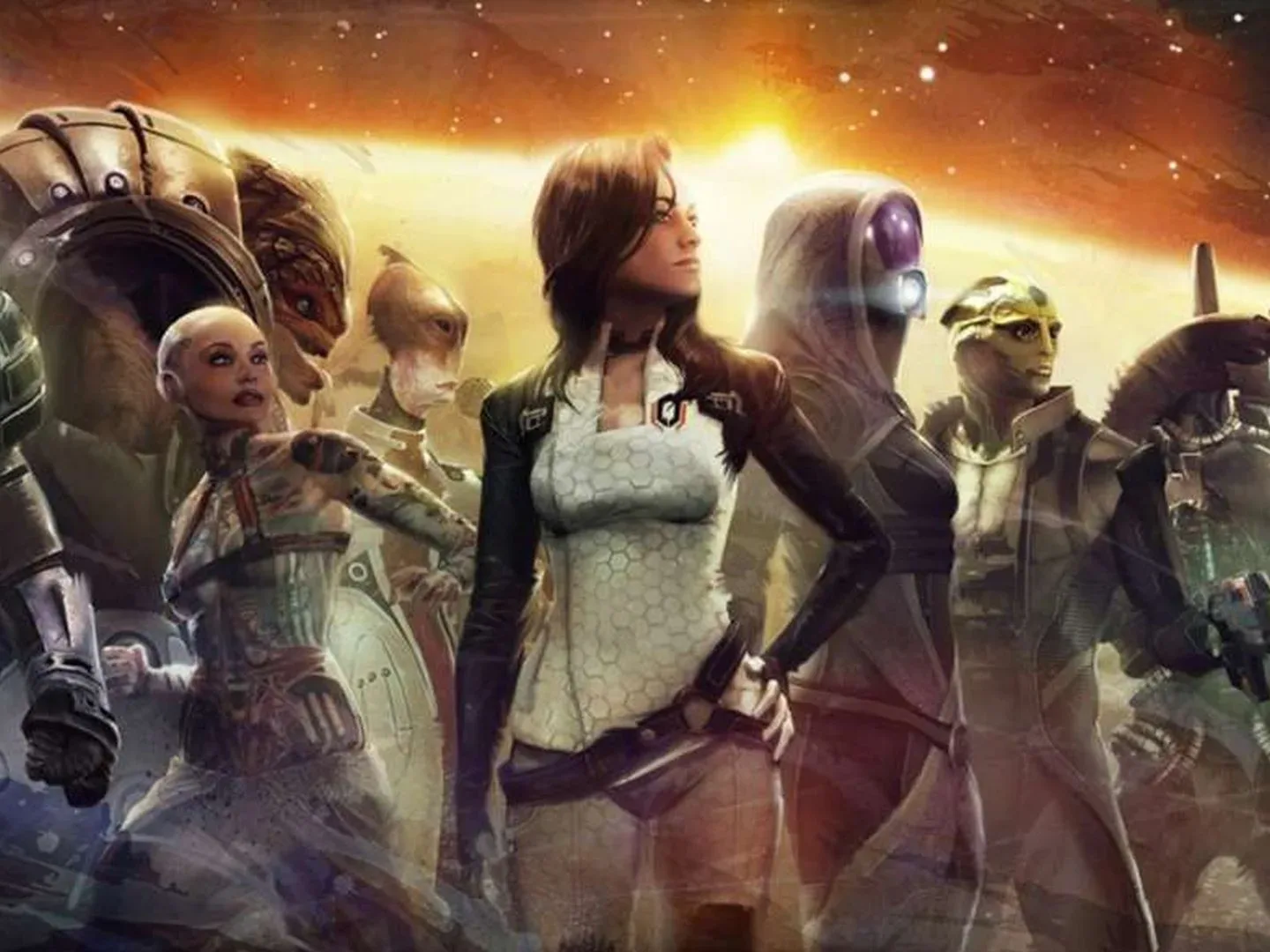 The Mass Effect 2 squad assembled aboard the Normandy