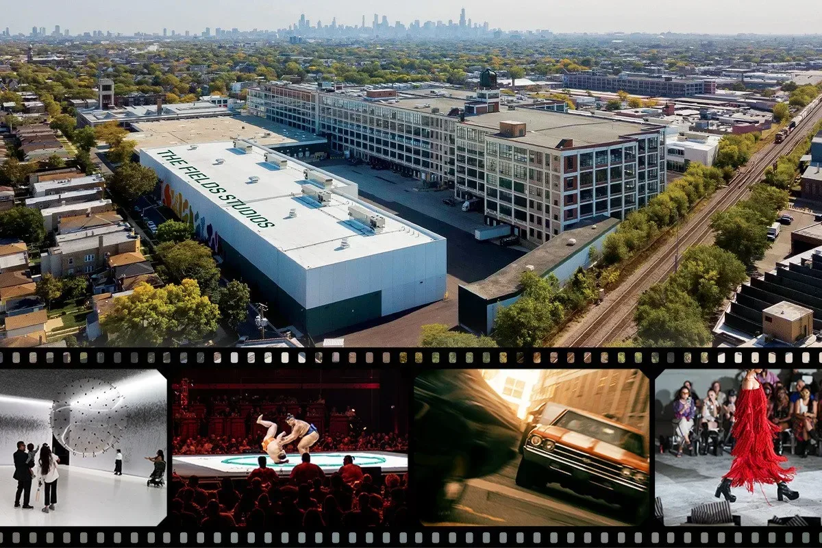 Exterior view of The Fields Studios creative production campus in Chicago