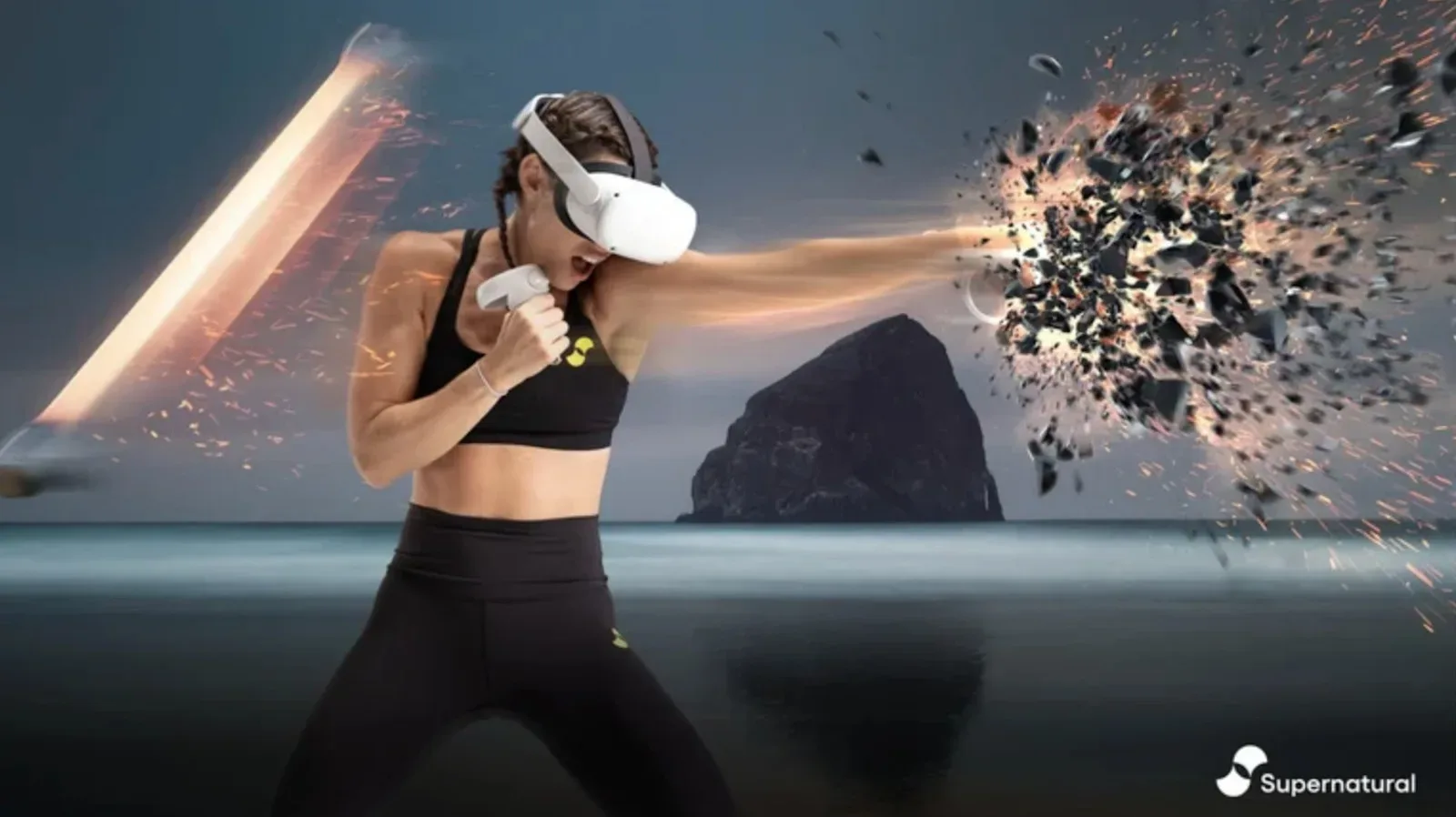 Supernatural VR fitness workout set against a glacial lake virtual environment
