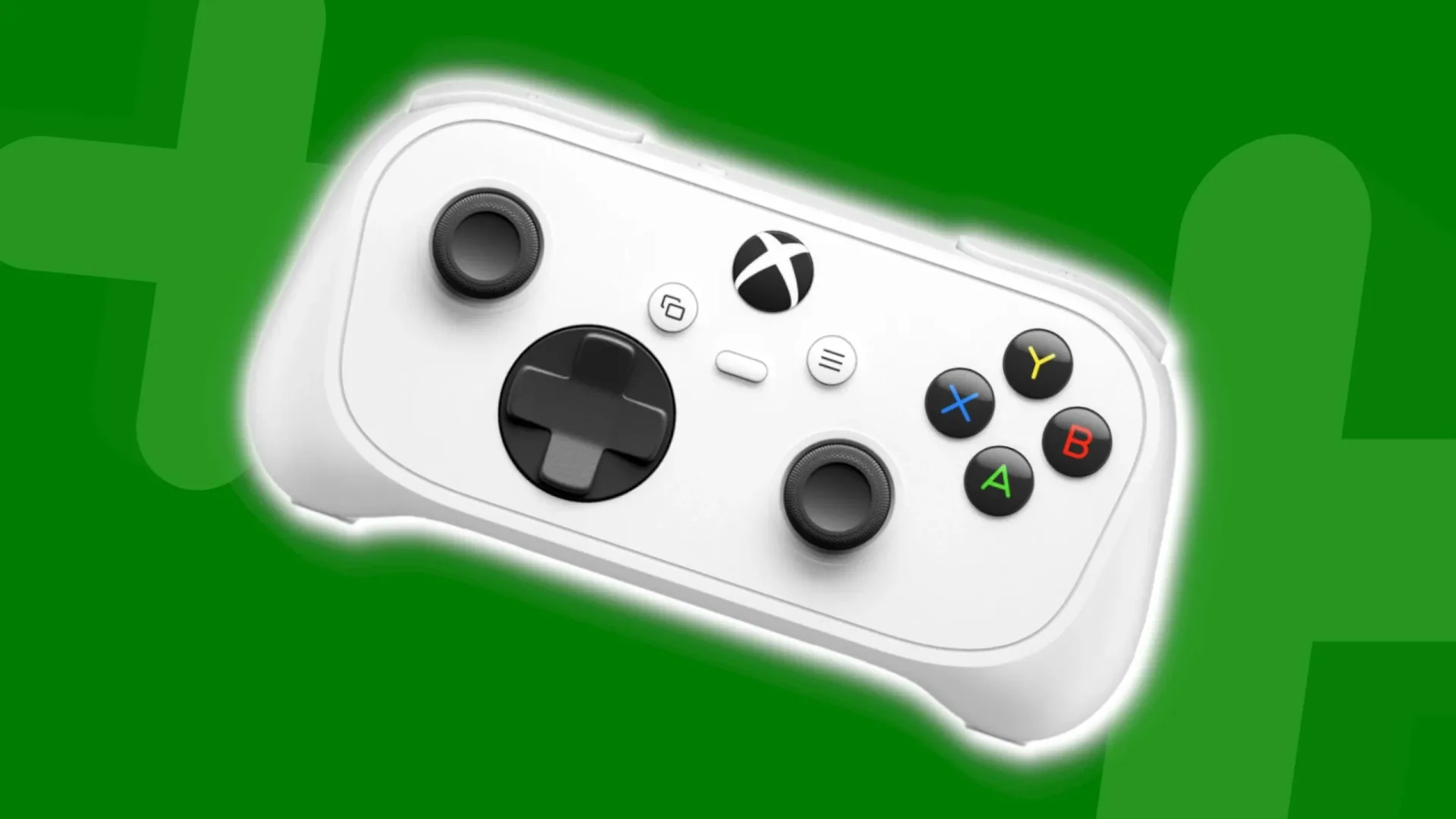 Xbox Nano Controller shown as a compact wireless Xbox gamepad with twin thumbsticks and a large directional pad
