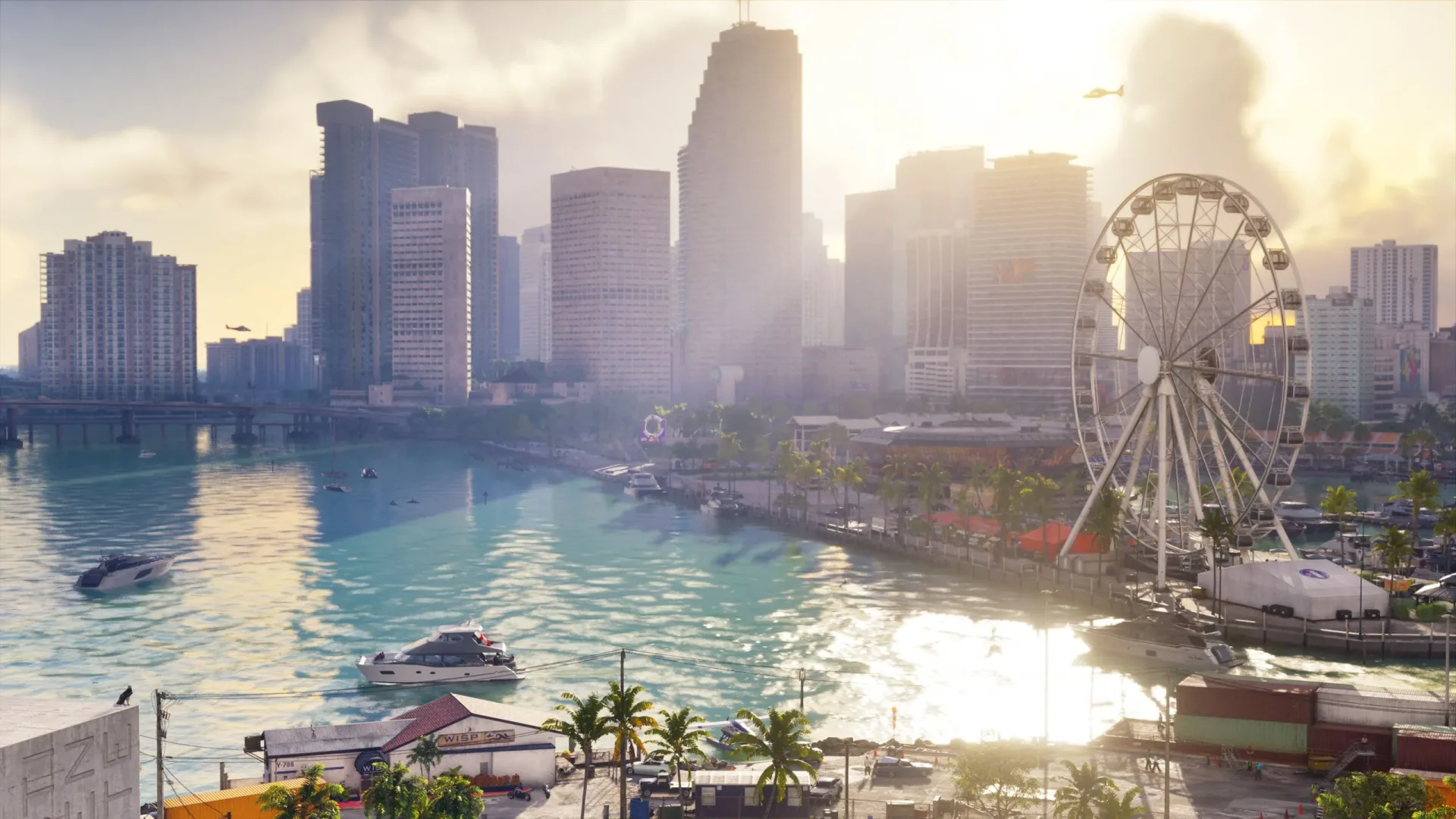 GTA 6 screenshot from edge magazine which shows a nice environment shot of Vice City in the sun