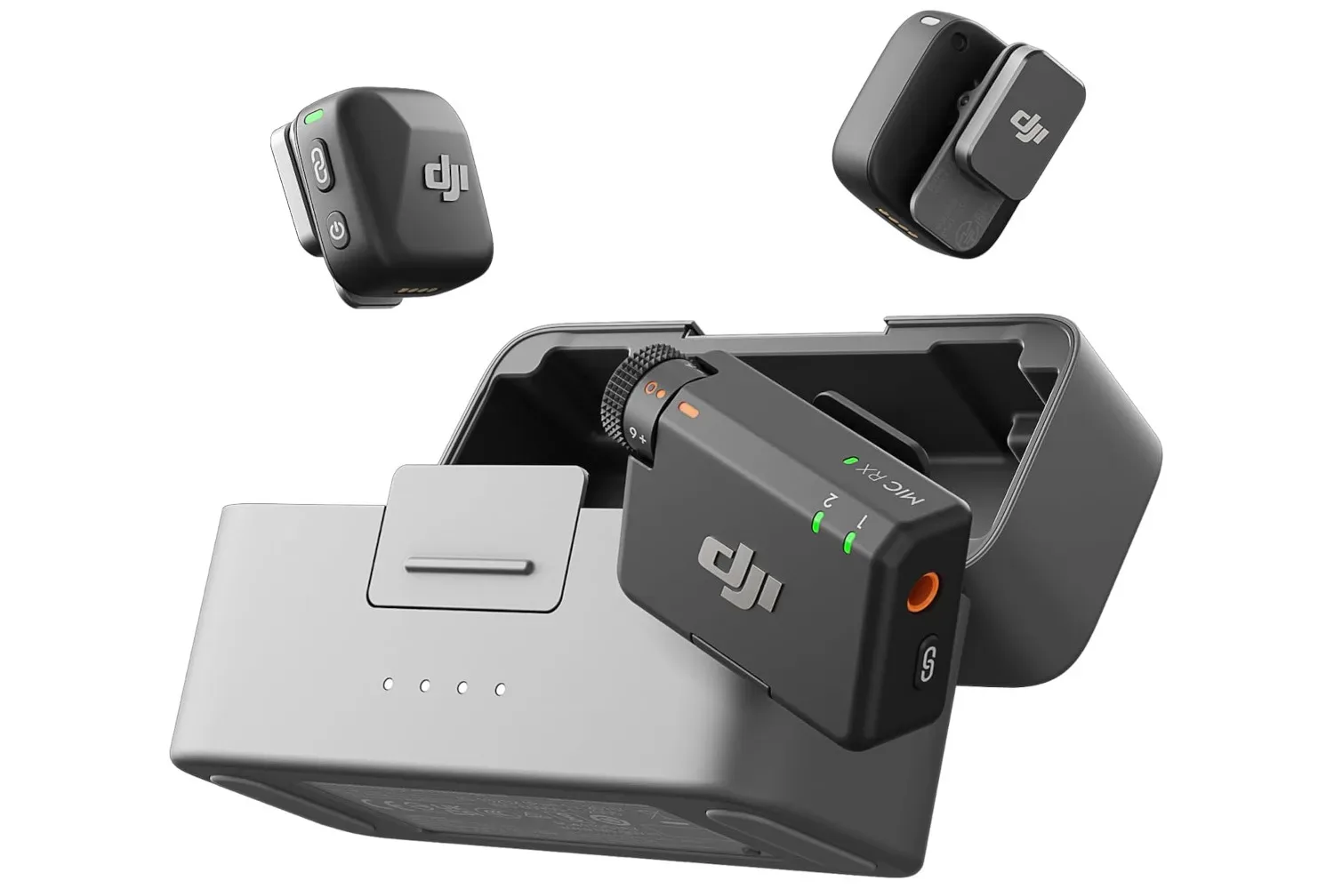 DJI Mic Mini Bundle with two wireless microphone units, receiver and charging case