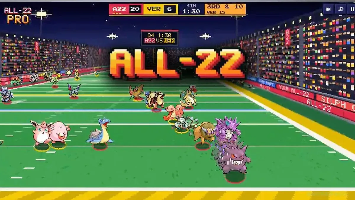 All 22 gameplay shown from the Pro all-22-style football camera angle