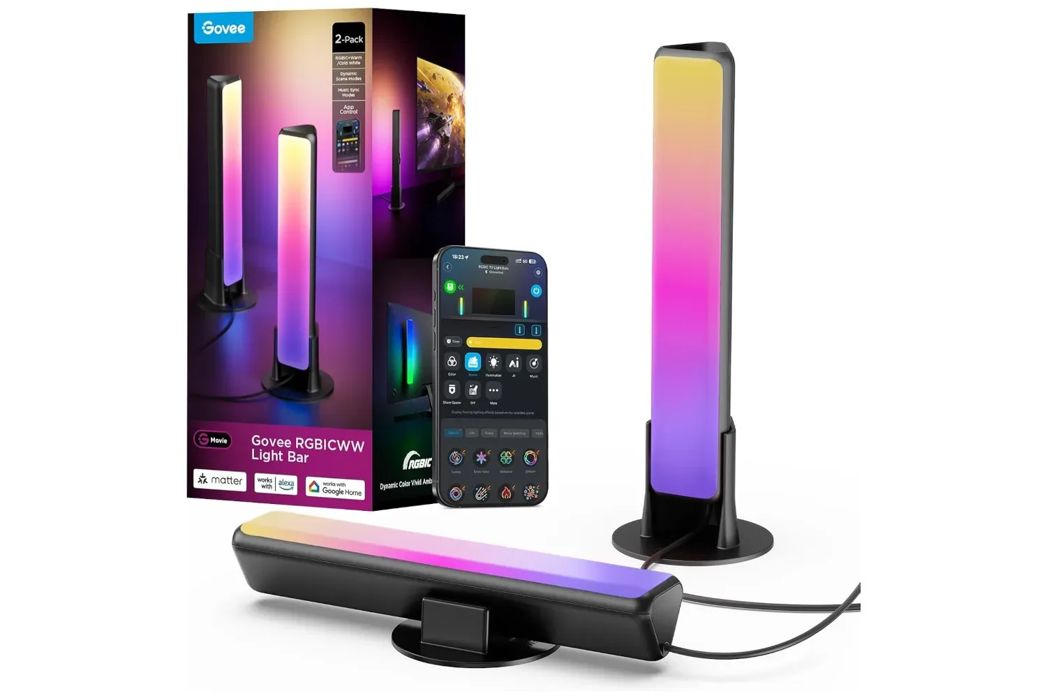 Two Govee Smart TV Light Bars positioned on either side of a television