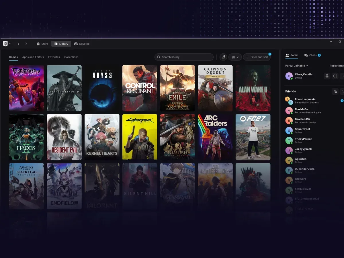 Epic Games Launcher performance-focused preview with customizable navigation