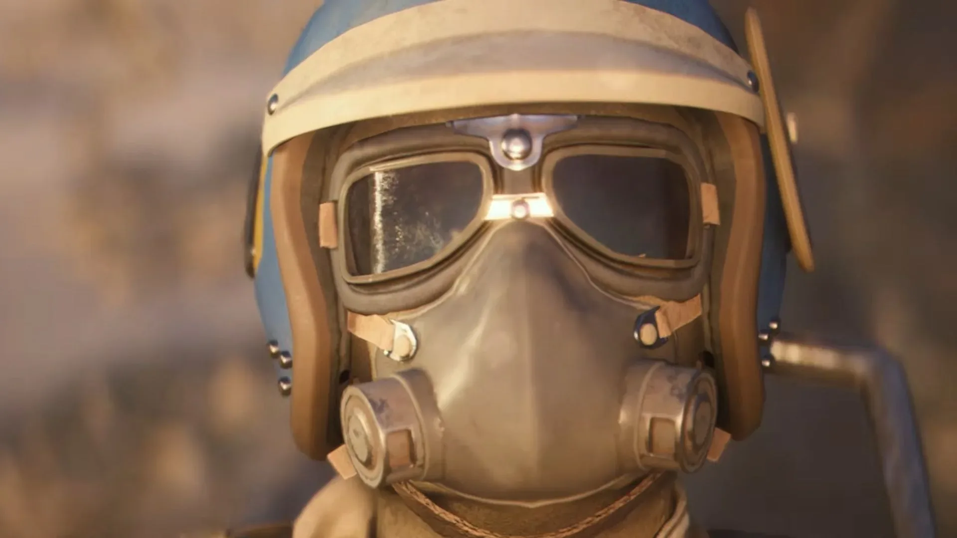 Arc Raiders player in helmet with gas mask