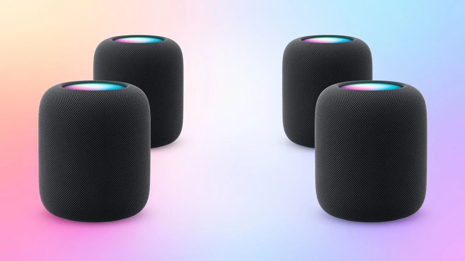 Conceptual four-speaker HomePod surround layout with front and rear positions