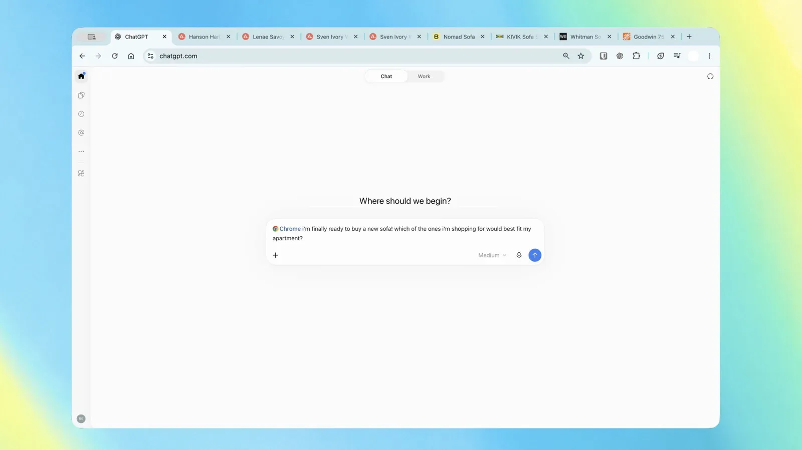 ChatGPT sidebar open beside several Chrome browser tabs