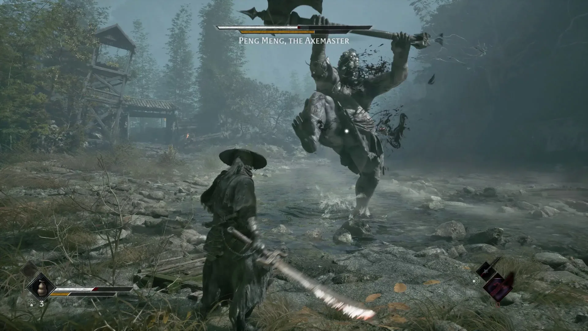 Phantom Blade Zero combat showing a sword clash and stagger-focused action