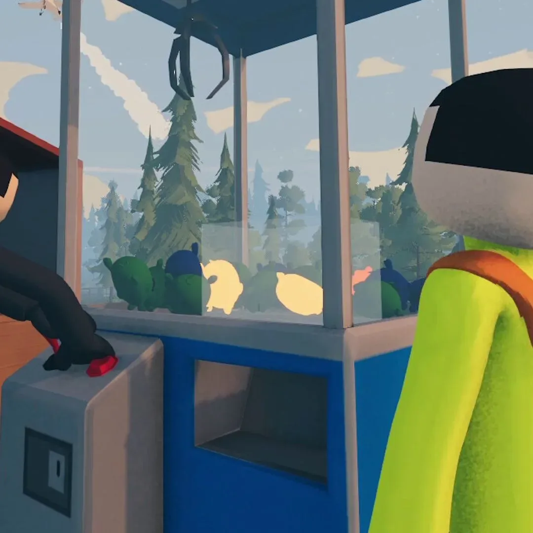 Needle In A Haystack screenshot of two low-poly characters at a skill crane