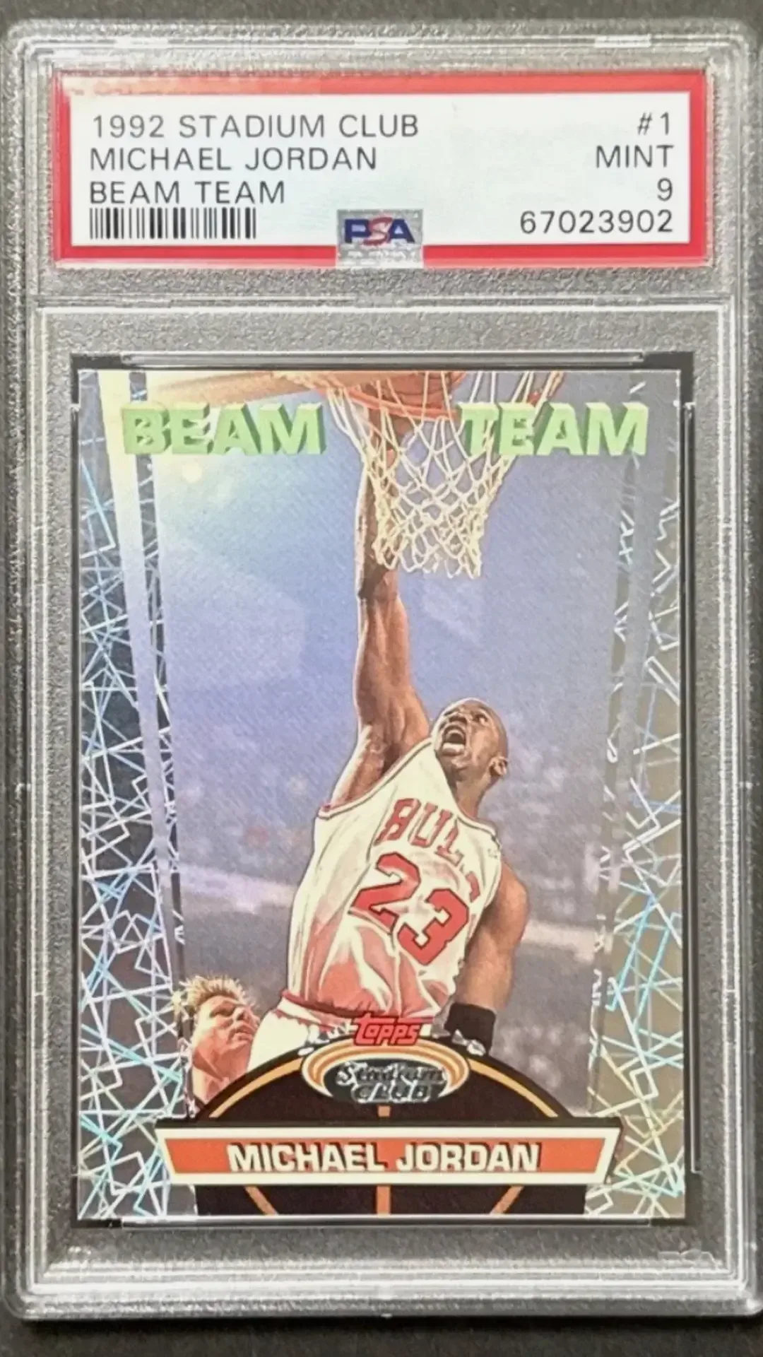 1992-93 Topps Stadium Club Basketball Michael Jordan Beam Team card in PSA 9 condition
