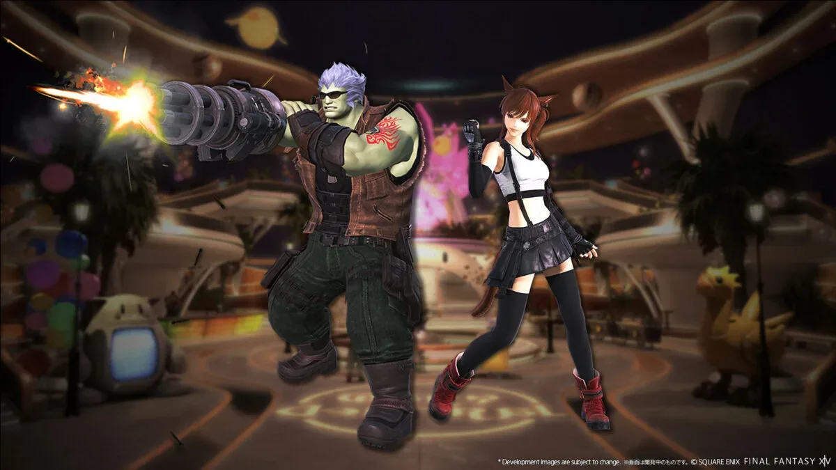 Final Fantasy XIV Keybound Brawler crossover artwork featuring typing minigame rewards