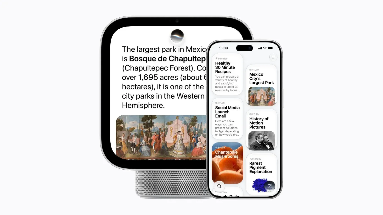 Apple HomeView smart display showing a Siri request in a home setting