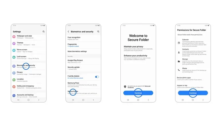 Steps to create Secure Folder on Samsung Galaxy.