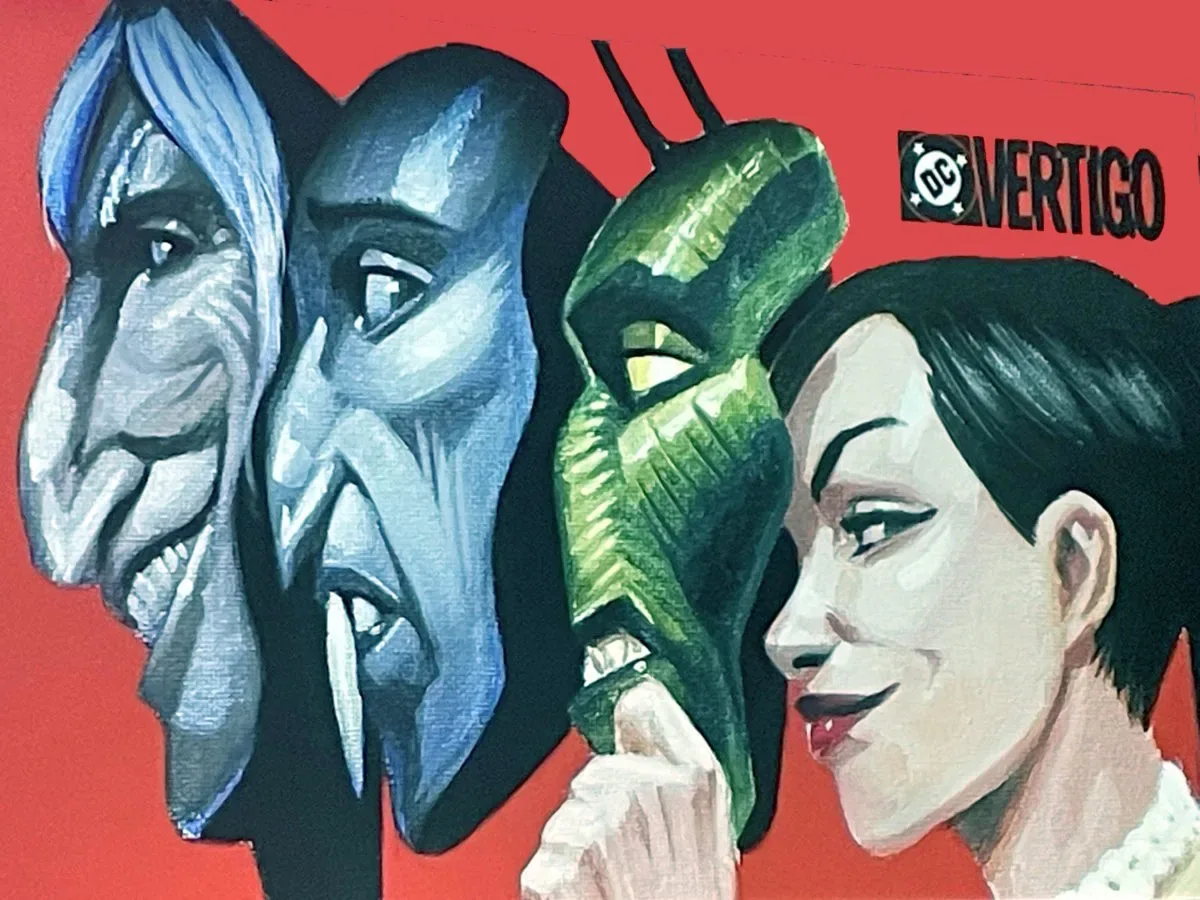 A noir-era Hollywood makeup artist and uncanny living masks, representing Hide Nor Hair