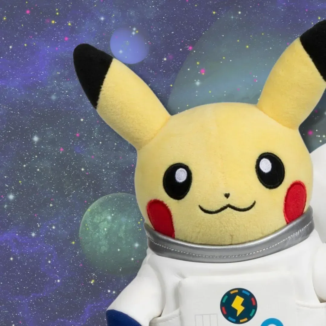 Astronaut Pikachu plush modeled after the Pokémon plush that traveled to the International Space Station