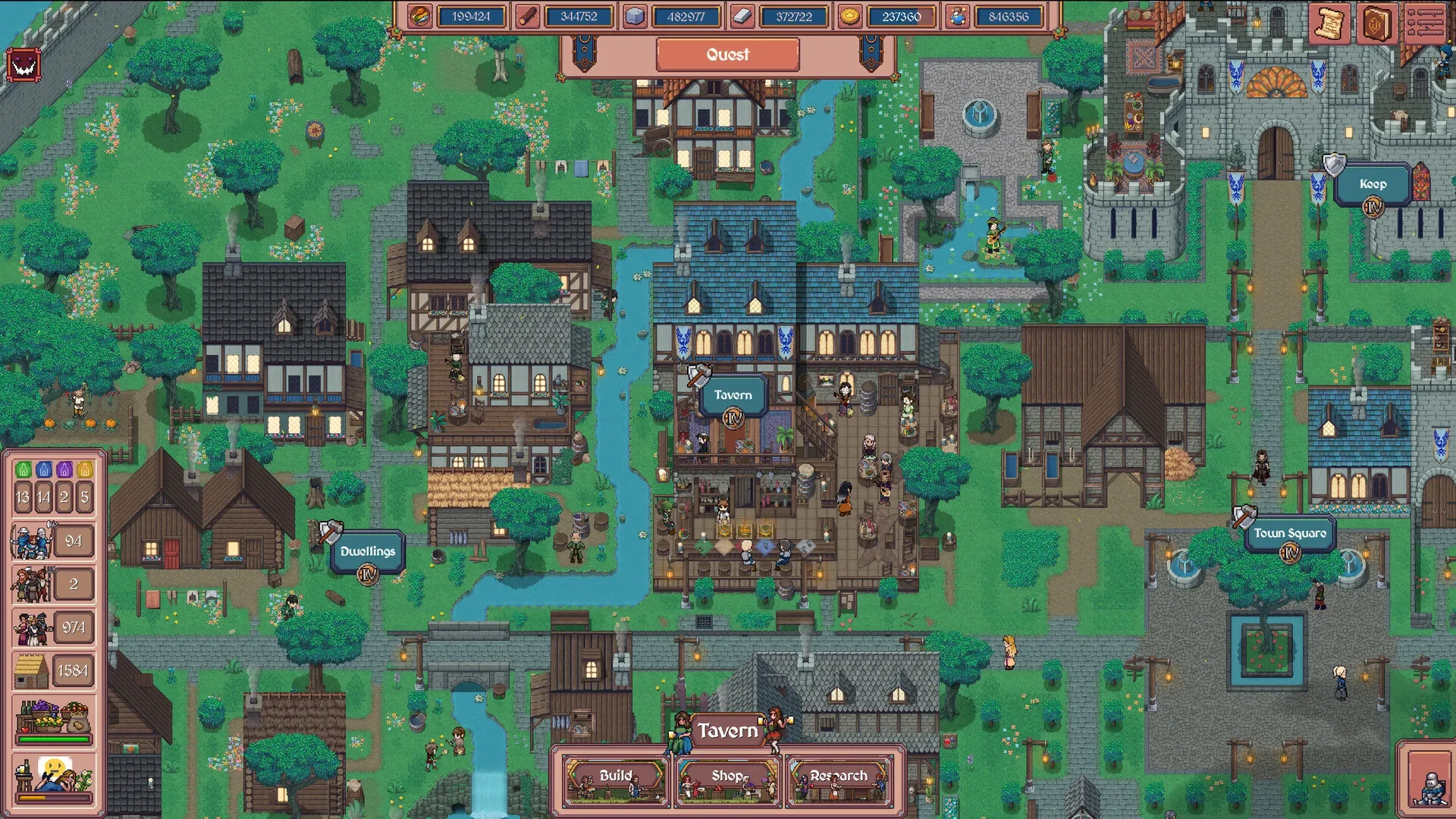 Hearth and Hamlet kingdom management interface showing city development