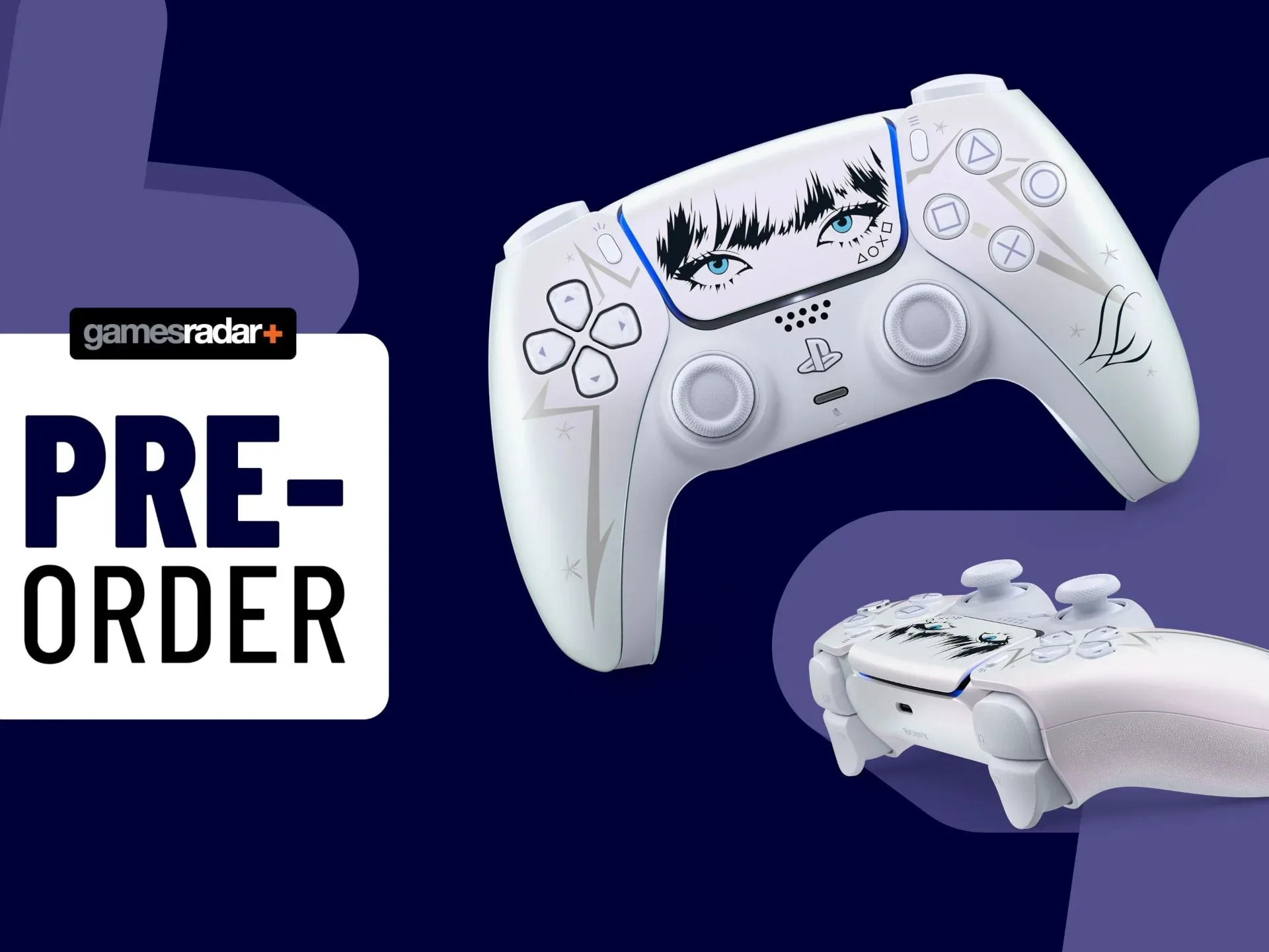 Lisa DualSense controllers on a dark blue background with pre-order badge