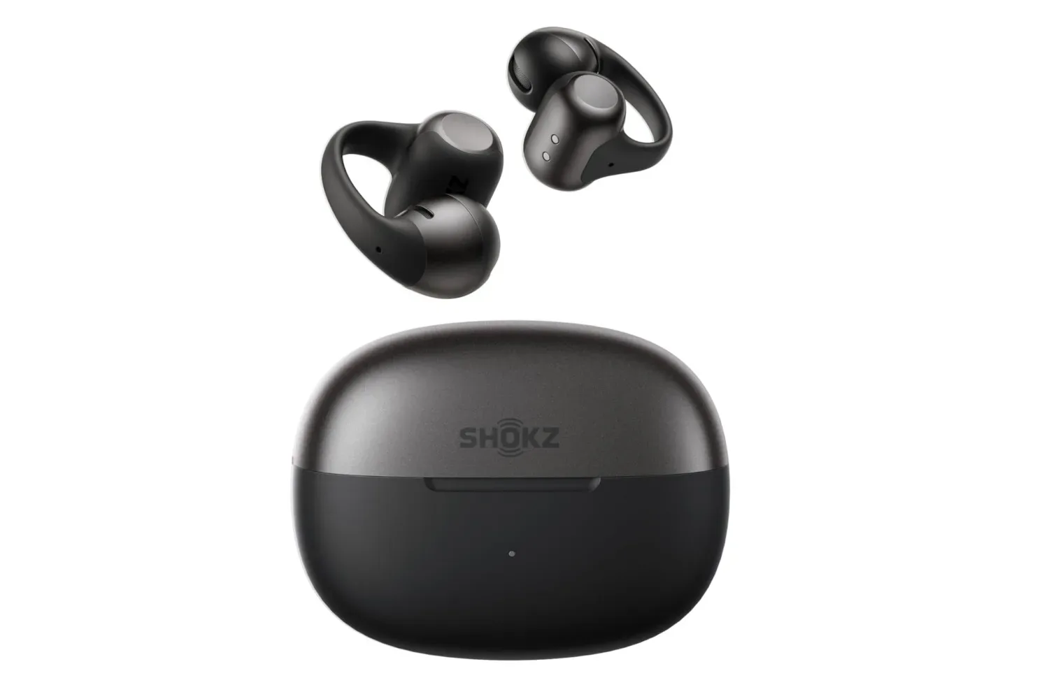 Shokz OpenDots 2 open-ear clip-on earbuds and charging case