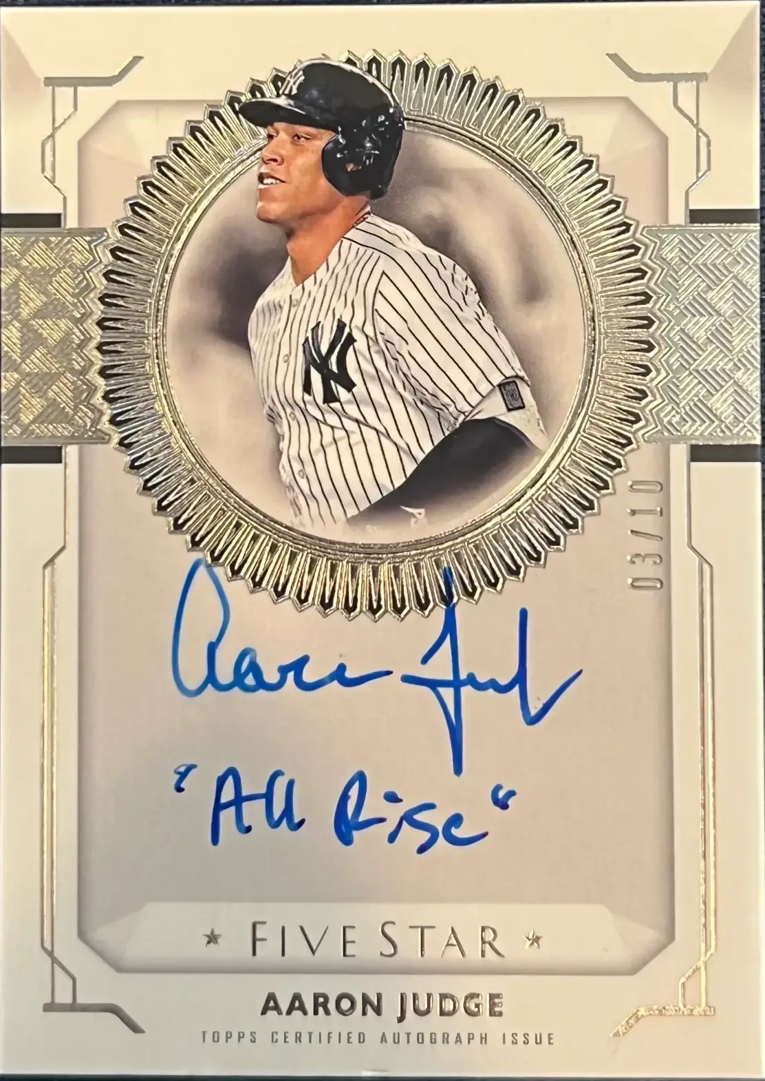 2019 Topps Five Star Aaron Judge All Rise autograph card numbered 3 of 10