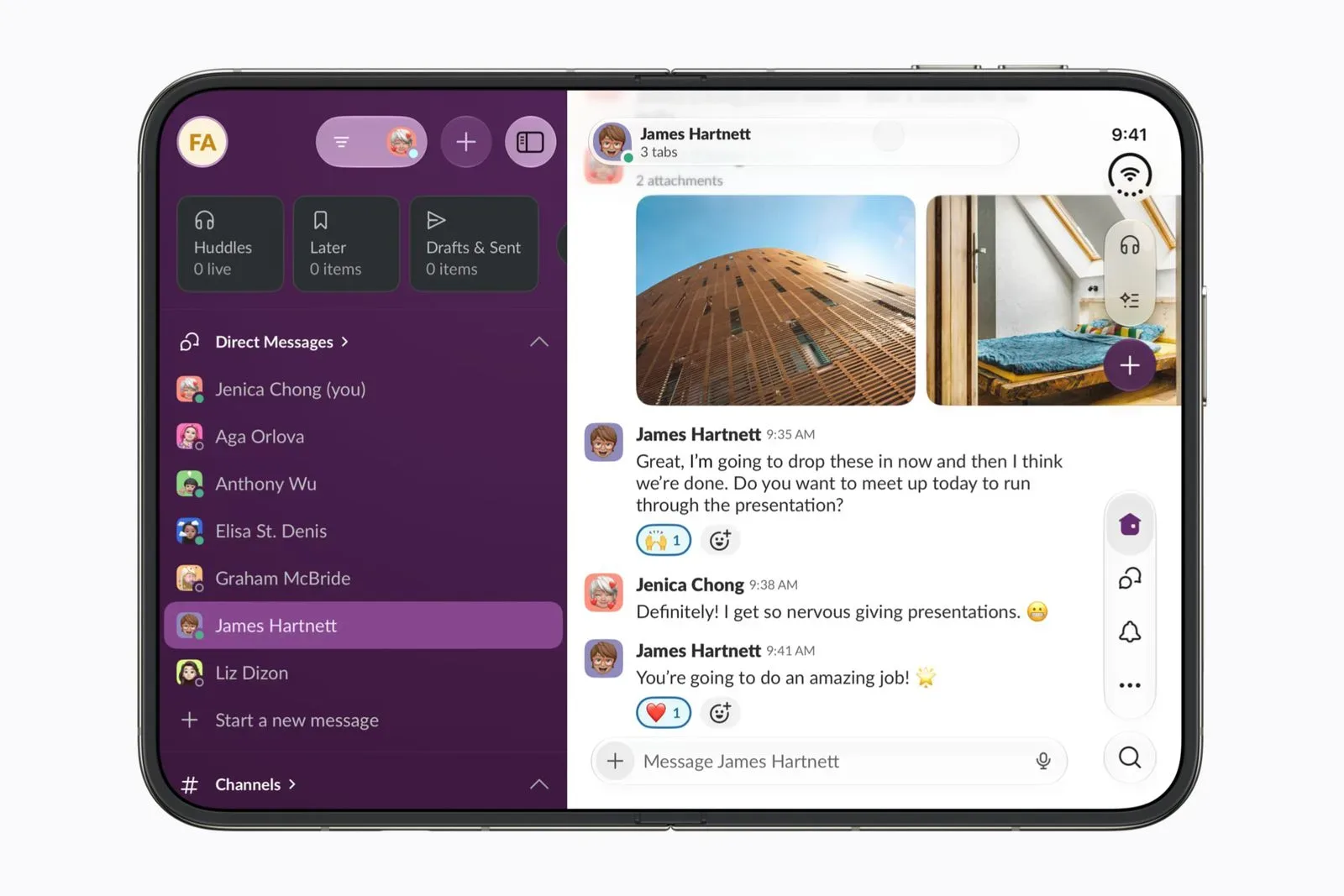 Illustration of an iPhone Duo foldable displaying an app across its inner screen