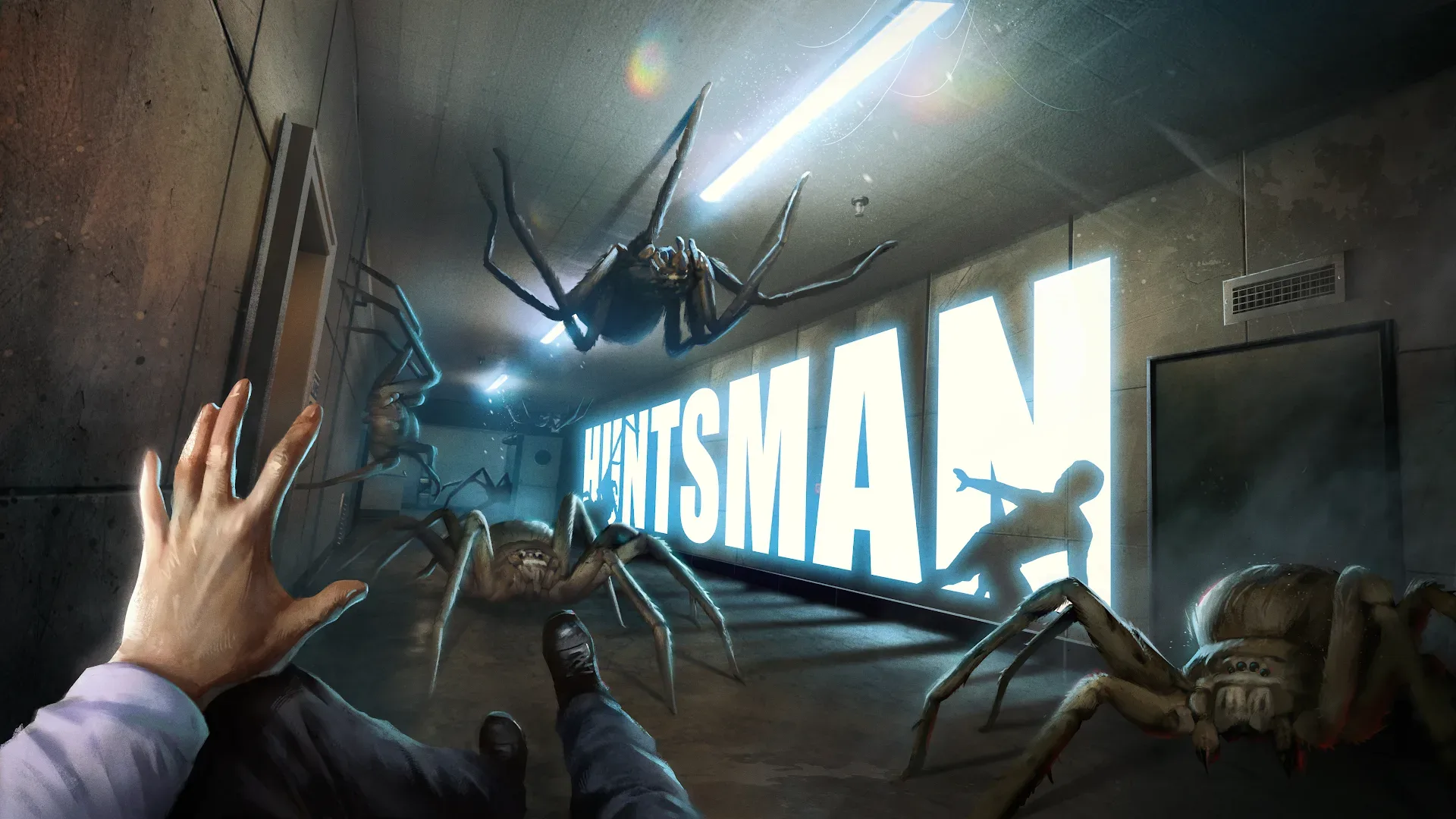 Huntsman Protect & Serve artwork showing the spider-horror game’s new police-station setting