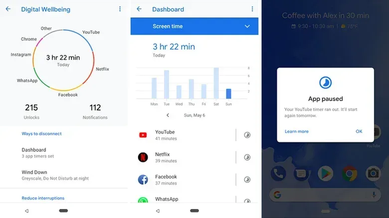 Google Digital Wellness app screenshots.