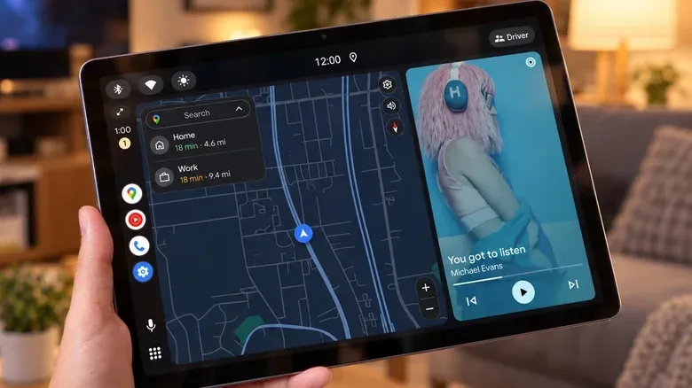 USB cable connecting an Android phone to a spare tablet for Android Auto projection