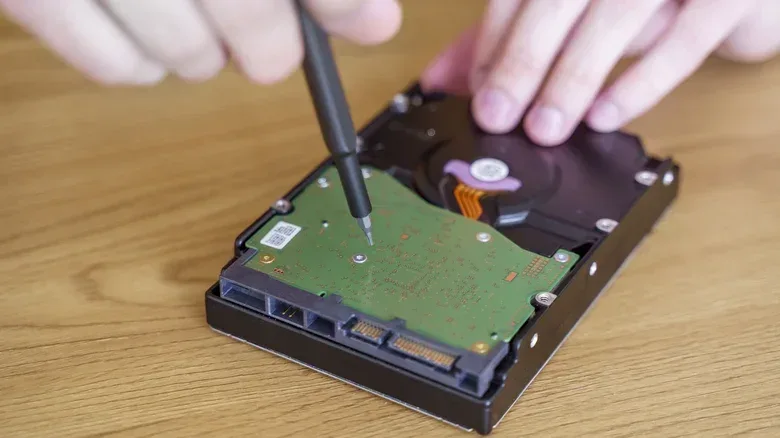 PC user copying essential files from an external hard drive