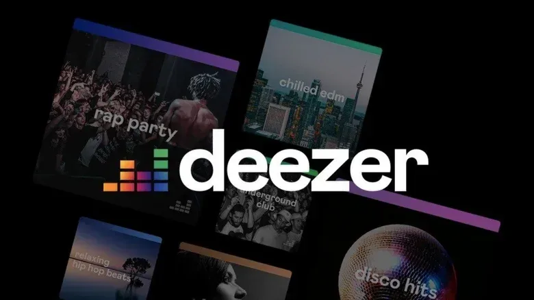 The Deezer logo and a bunch of music genres.