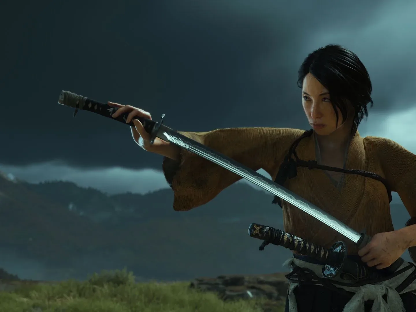 Ghost of Yotei Complete Edition screenshot of Atsu drawing her katana